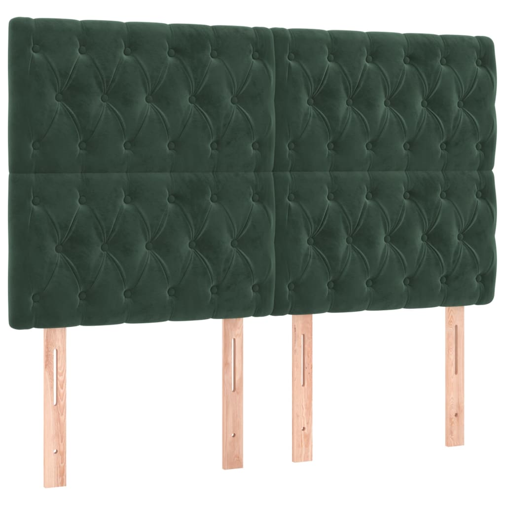 vidaXL Cabeceira de cama c/ LED veludo 160x7x118/128 cm verde-escuro