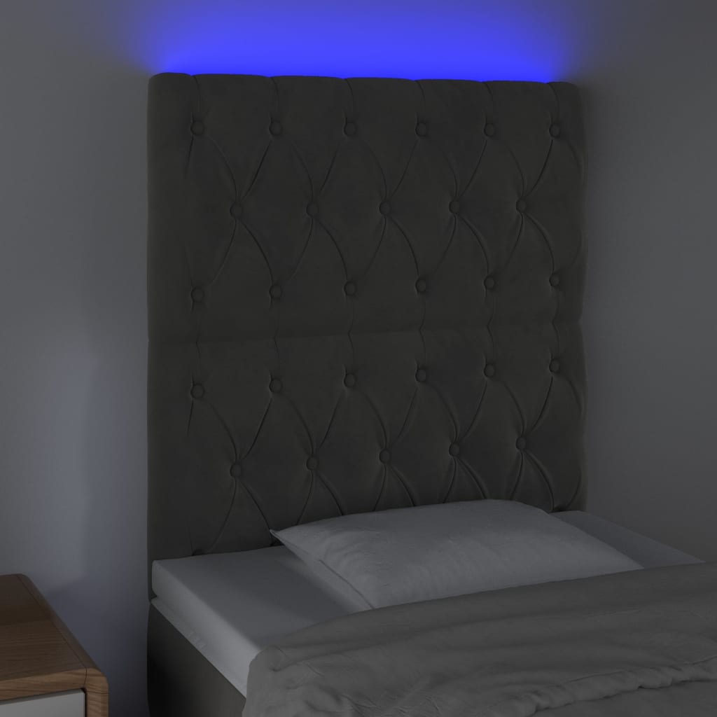 vidaXL Cabeceira de cama c/ LED veludo 80x7x118/128 cm cinza-escuro