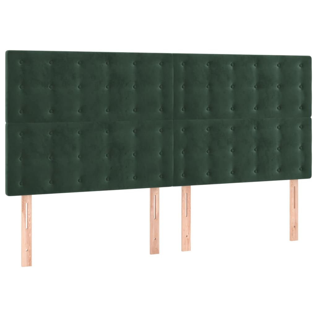 vidaXL Cabeceira de cama c/ LED veludo 200x5x118/128 cm verde-escuro