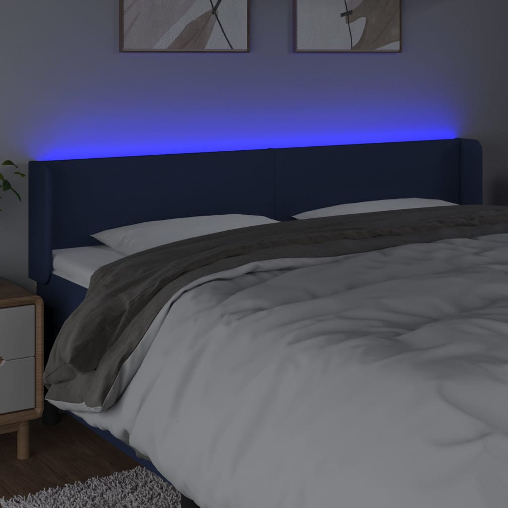 vidaXL Cabeceira de cama c/ luzes LED tecido 203x16x78/88 cm azul