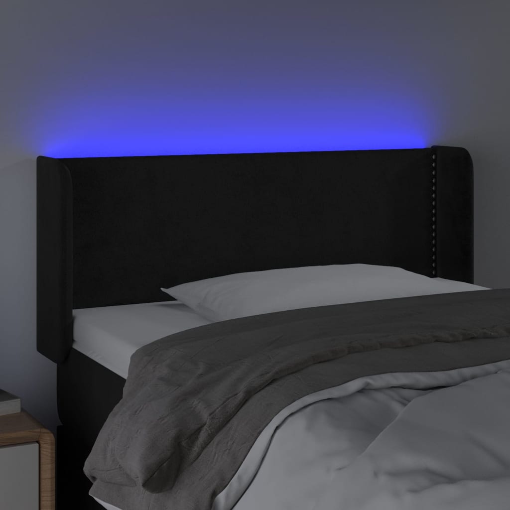 vidaXL Cabeceira de cama c/ luzes LED veludo 83x16x78/88 cm preto