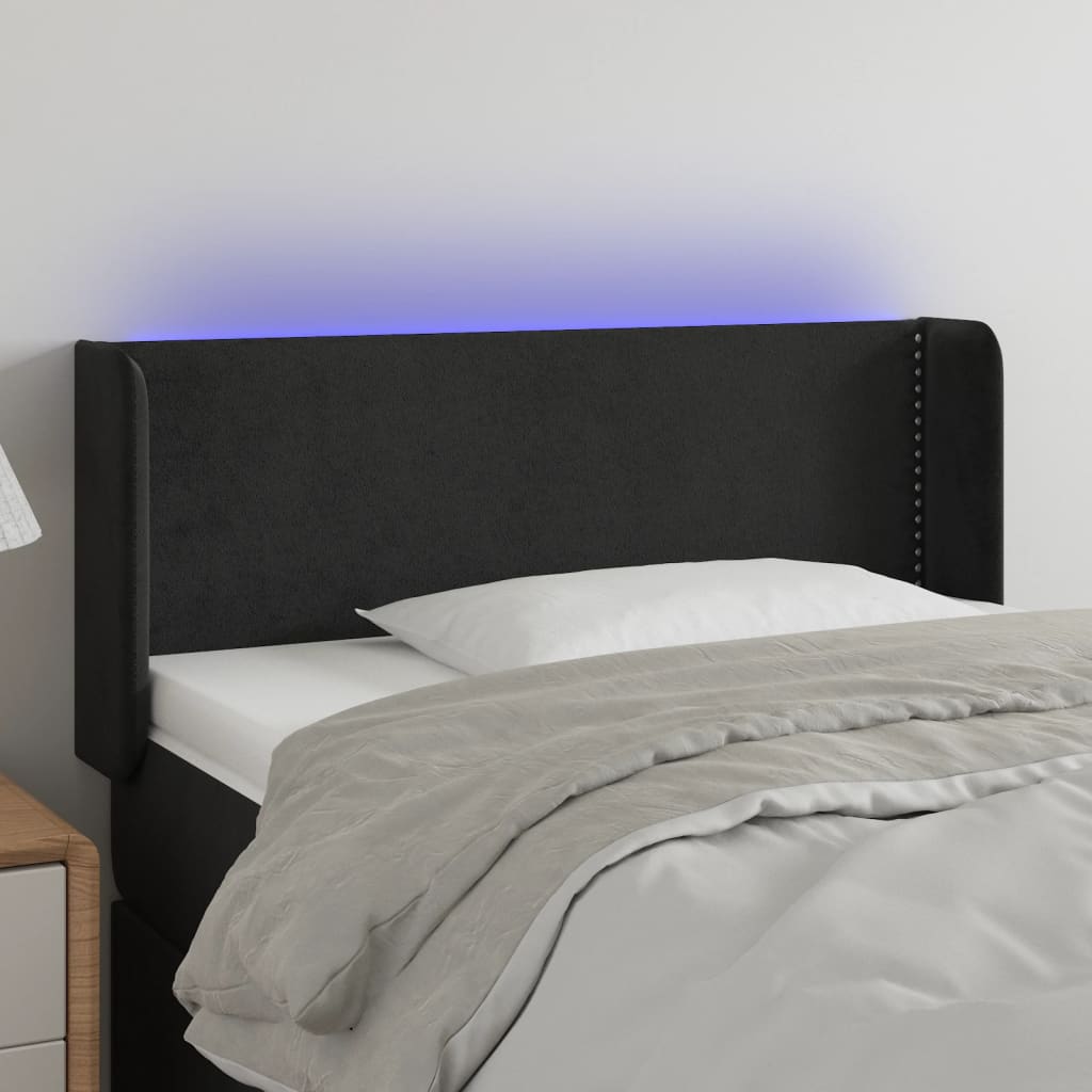 vidaXL Cabeceira de cama c/ luzes LED veludo 103x16x78/88 cm preto