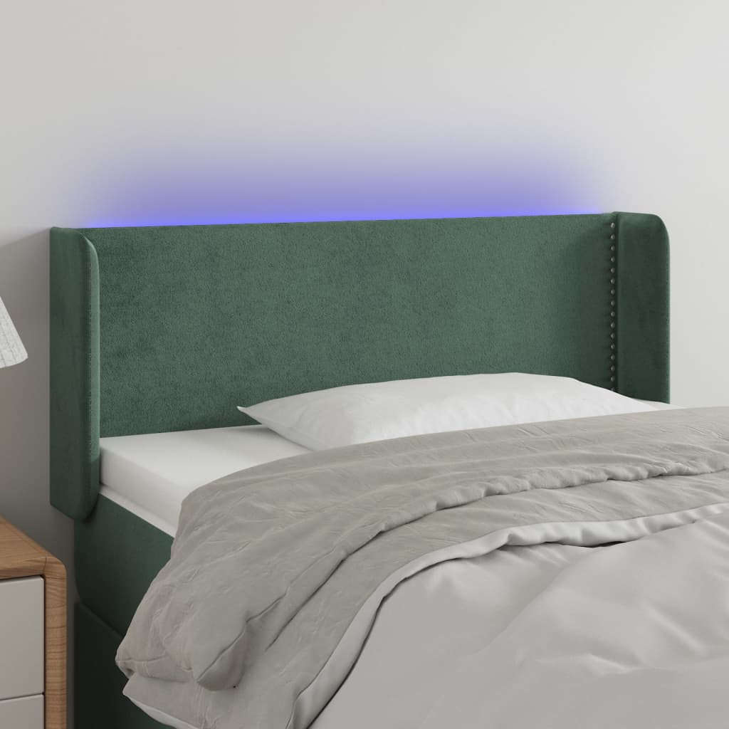 vidaXL Cabeceira cama c/ luzes LED veludo 93x16x78/88 cm verde-escuro