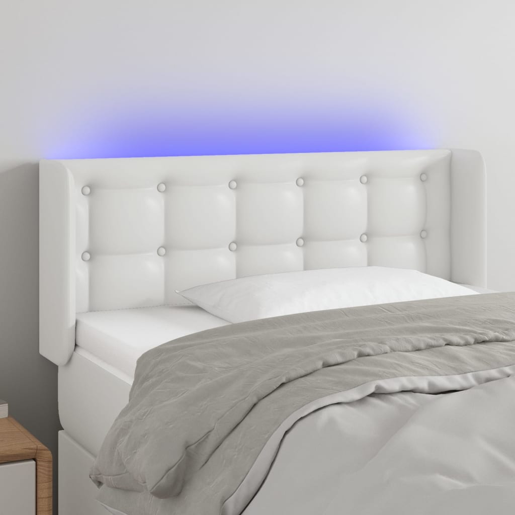 vidaXL Cabeceira de cama c/ LED couro artificial 93x16x78/88 cm branco