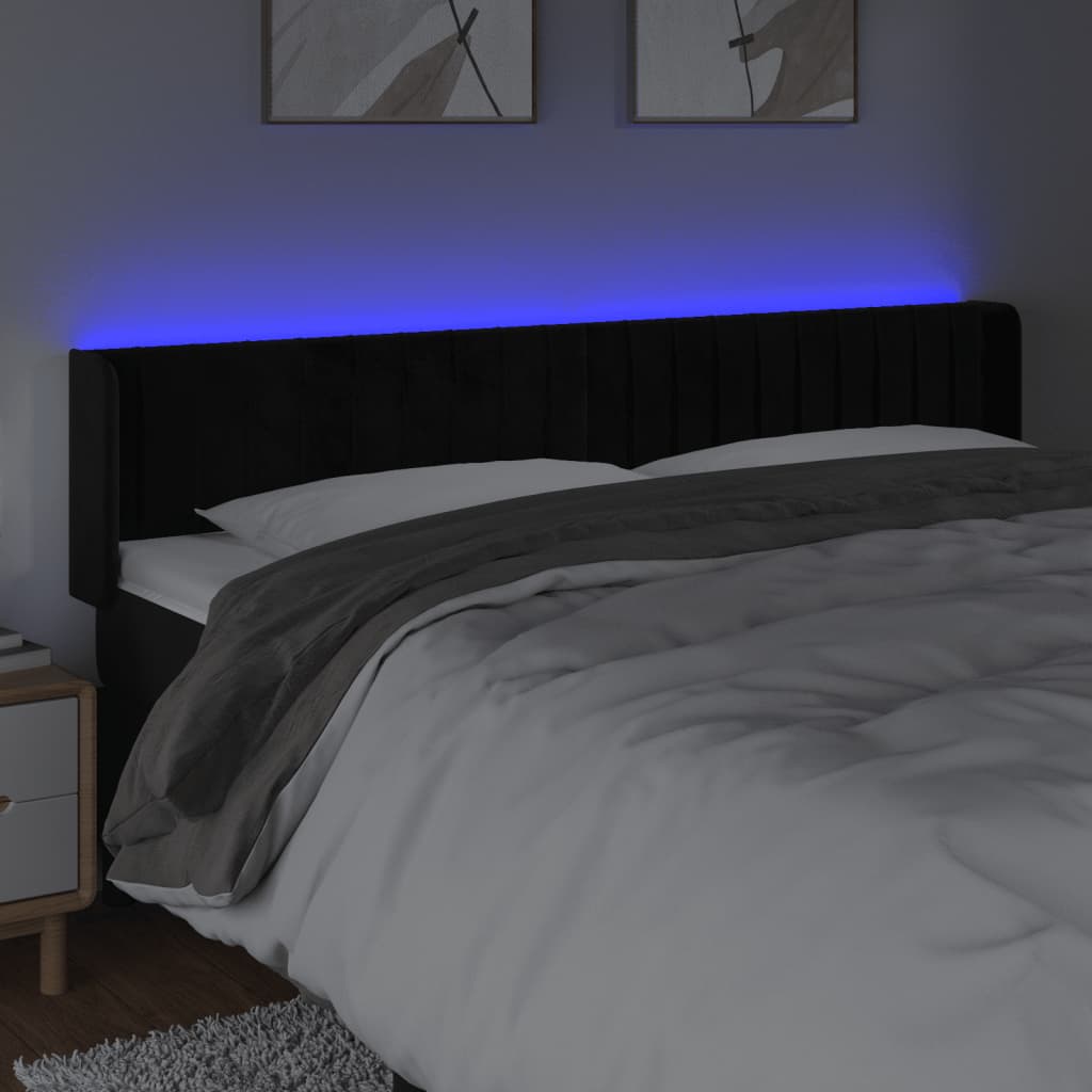 vidaXL Cabeceira de cama c/ luzes LED veludo 203x16x78/88 cm preto