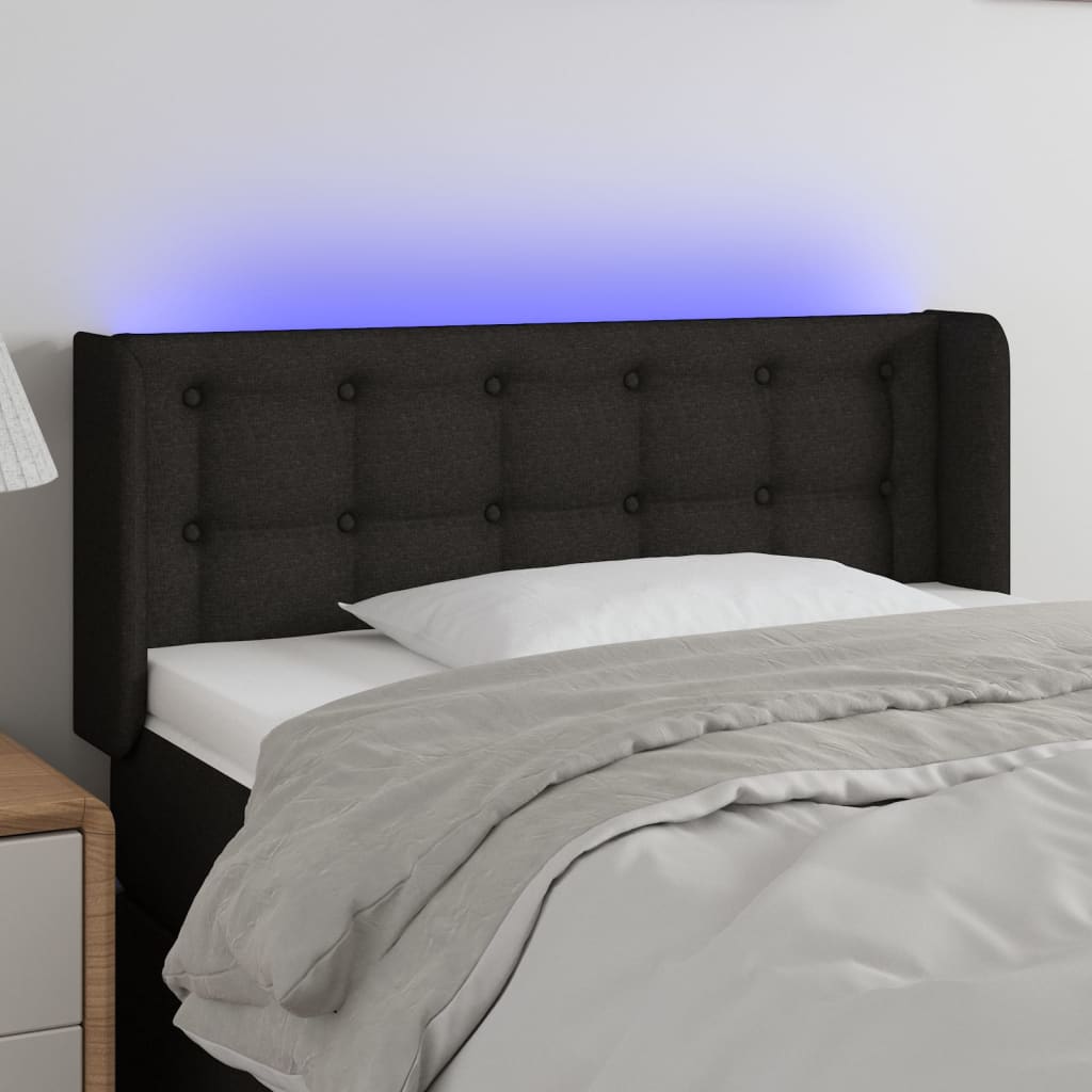 vidaXL Cabeceira de cama c/ luzes LED tecido 83x16x78/88 cm preto