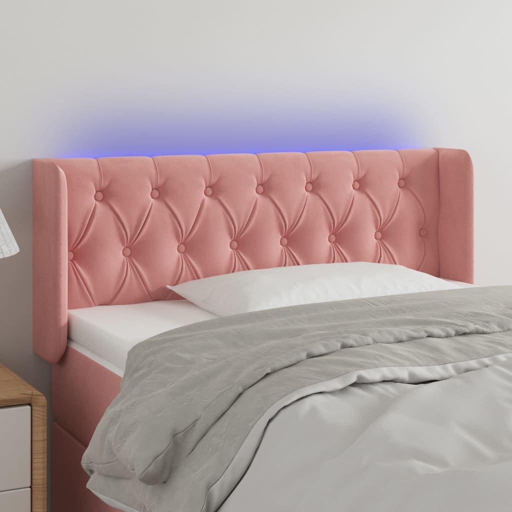 vidaXL Cabeceira de cama c/ luzes LED veludo 103x16x78/88 cm rosa