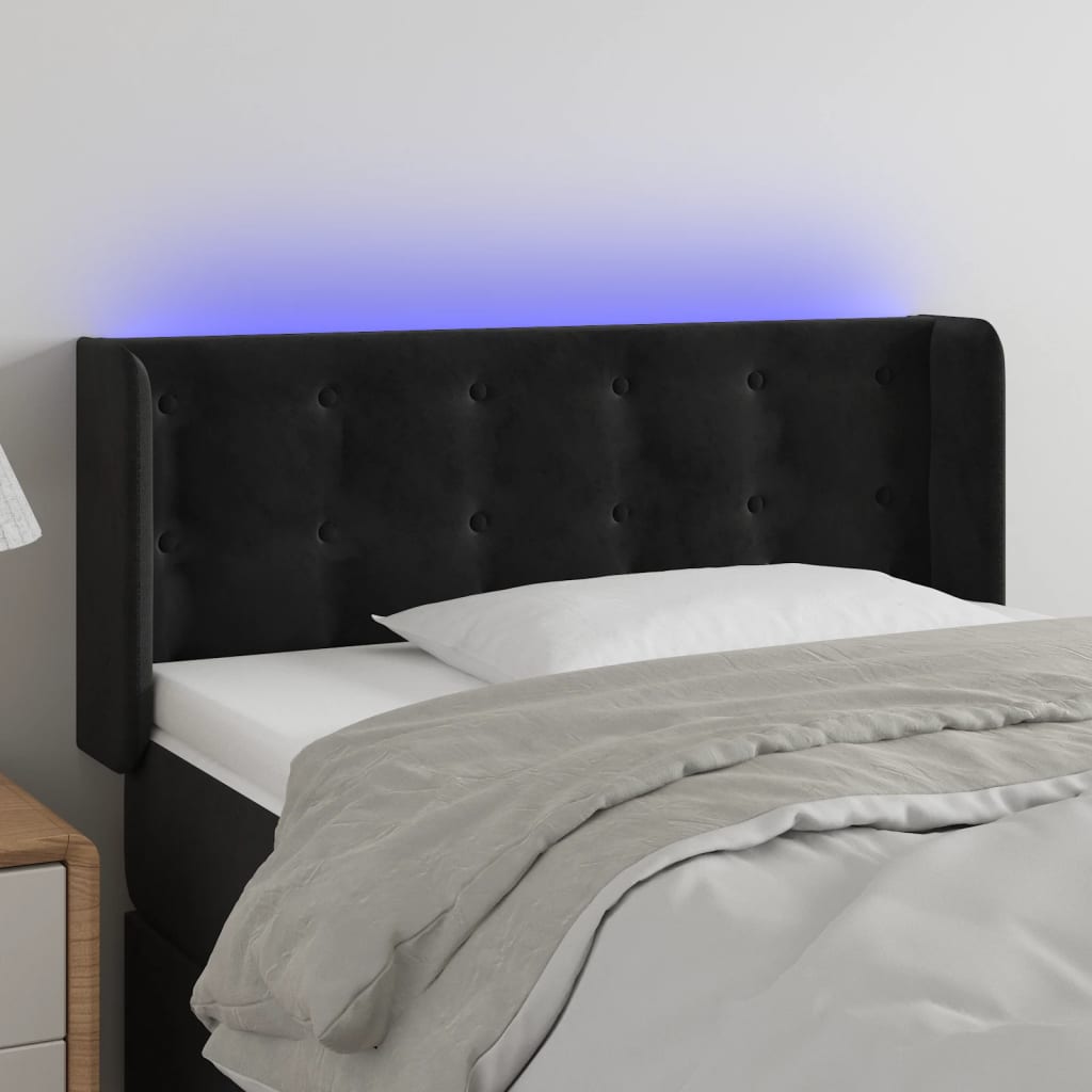 vidaXL Cabeceira de cama c/ luzes LED veludo 93x16x78/88 cm preto