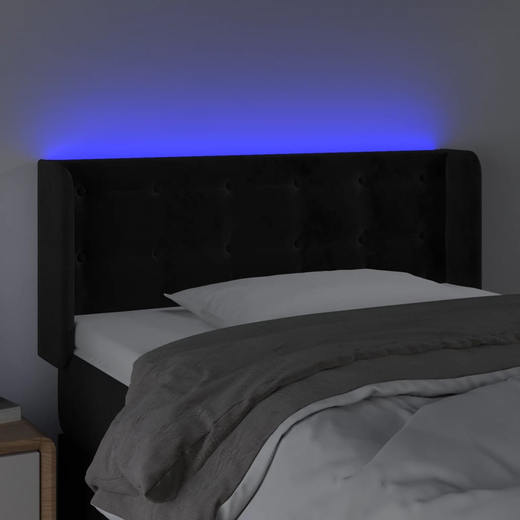 vidaXL Cabeceira de cama c/ luzes LED veludo 93x16x78/88 cm preto