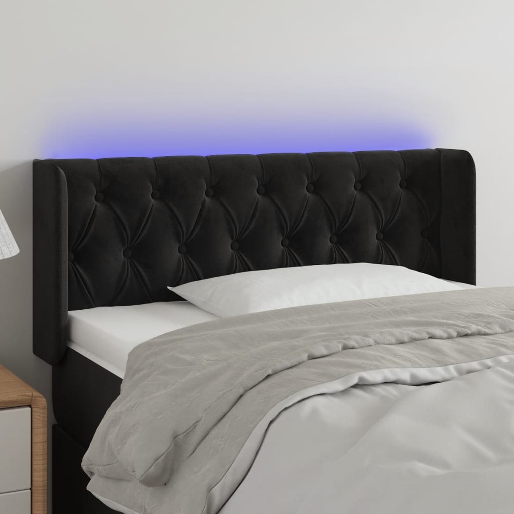 vidaXL Cabeceira de cama c/ luzes LED veludo 93x16x78/88 cm preto