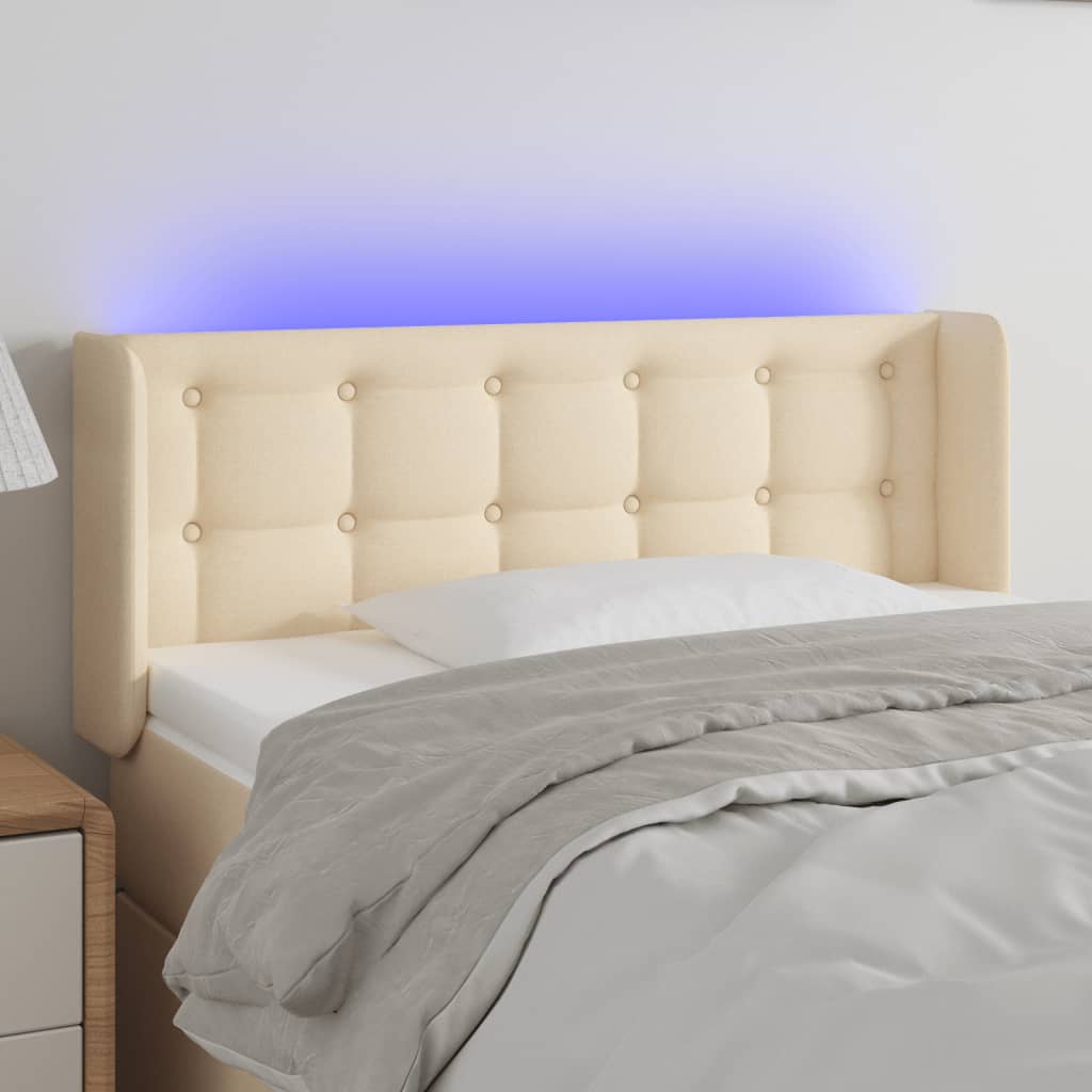 vidaXL Cabeceira de cama c/ luzes LED tecido 103x16x78/88 cm cor creme