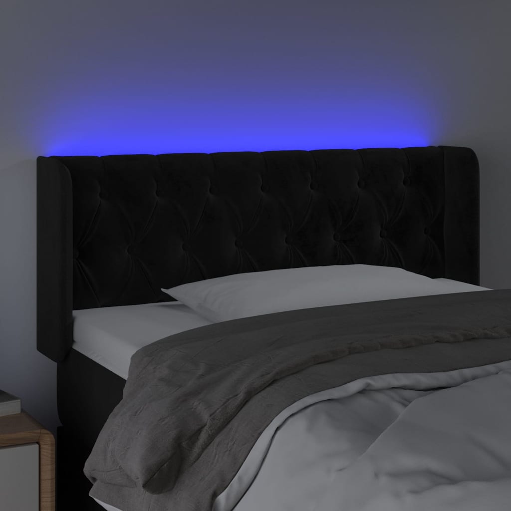 vidaXL Cabeceira de cama c/ luzes LED veludo 93x16x78/88 cm preto