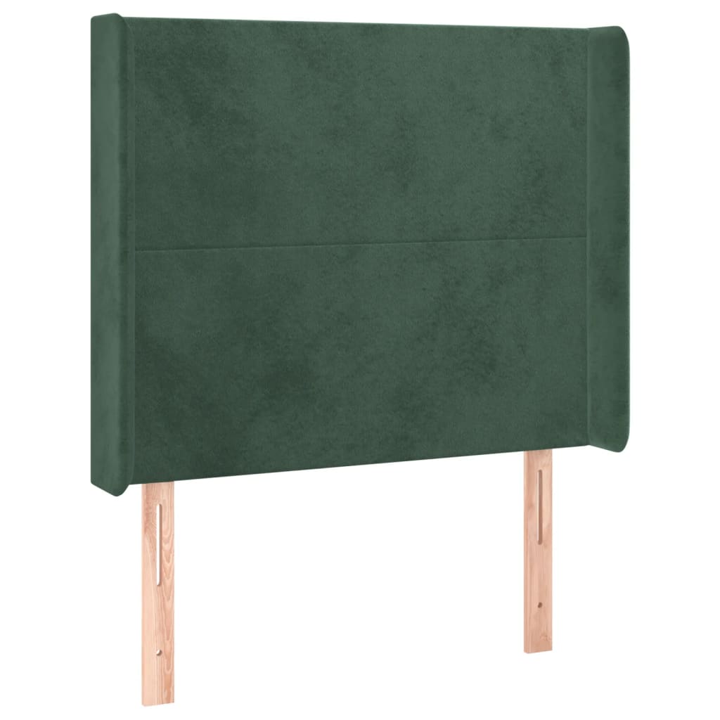 vidaXL Cabeceira de cama c/ LED veludo 103x16x118/128 cm verde-escuro