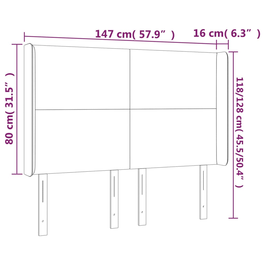 vidaXL Cabeceira cama c/ LED couro artificial 147x16x118/128 cm preto