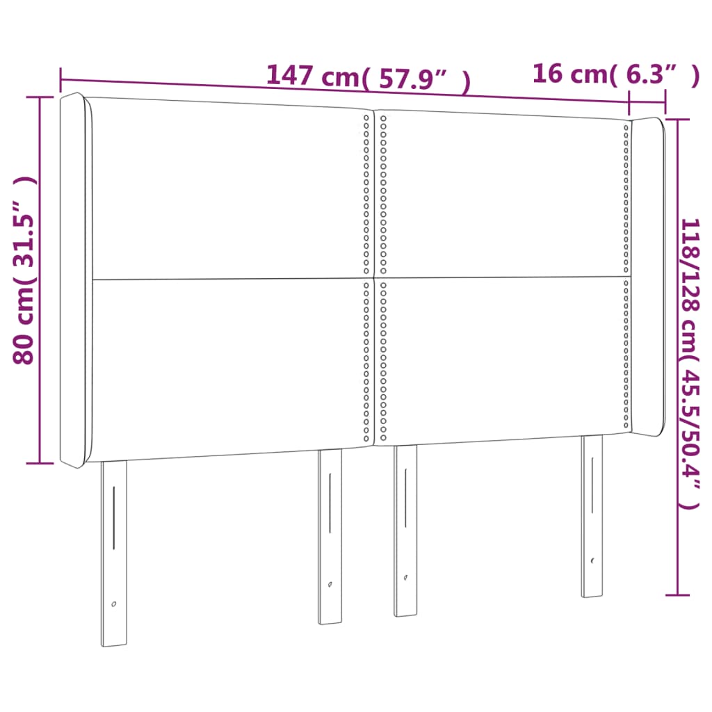 vidaXL Cabeceira de cama c/ luzes LED veludo 147x16x118/128 cm rosa