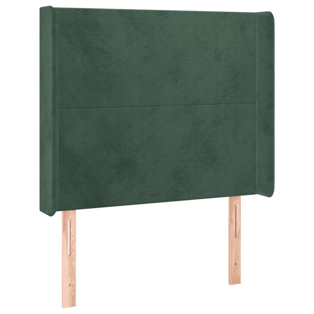 vidaXL Cabeceira cama c/ luzes LED veludo 93x16x118/128cm verde-escuro