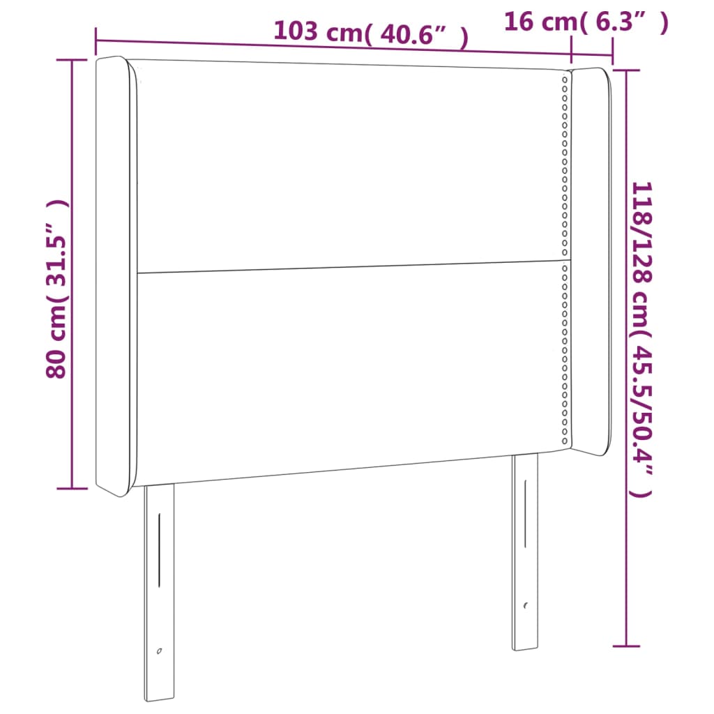 vidaXL Cabeceira de cama c/ luzes LED tecido 103x16x118/128 cm preto