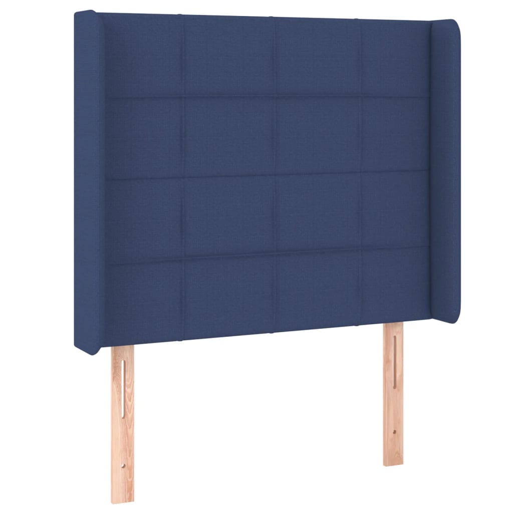 vidaXL Cabeceira de cama c/ luzes LED tecido 93x16x118/128 cm azul