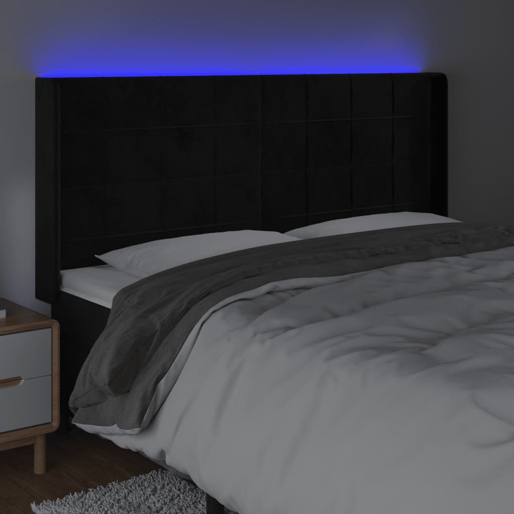 vidaXL Cabeceira de cama c/ luzes LED veludo 163x16x118/128 cm preto