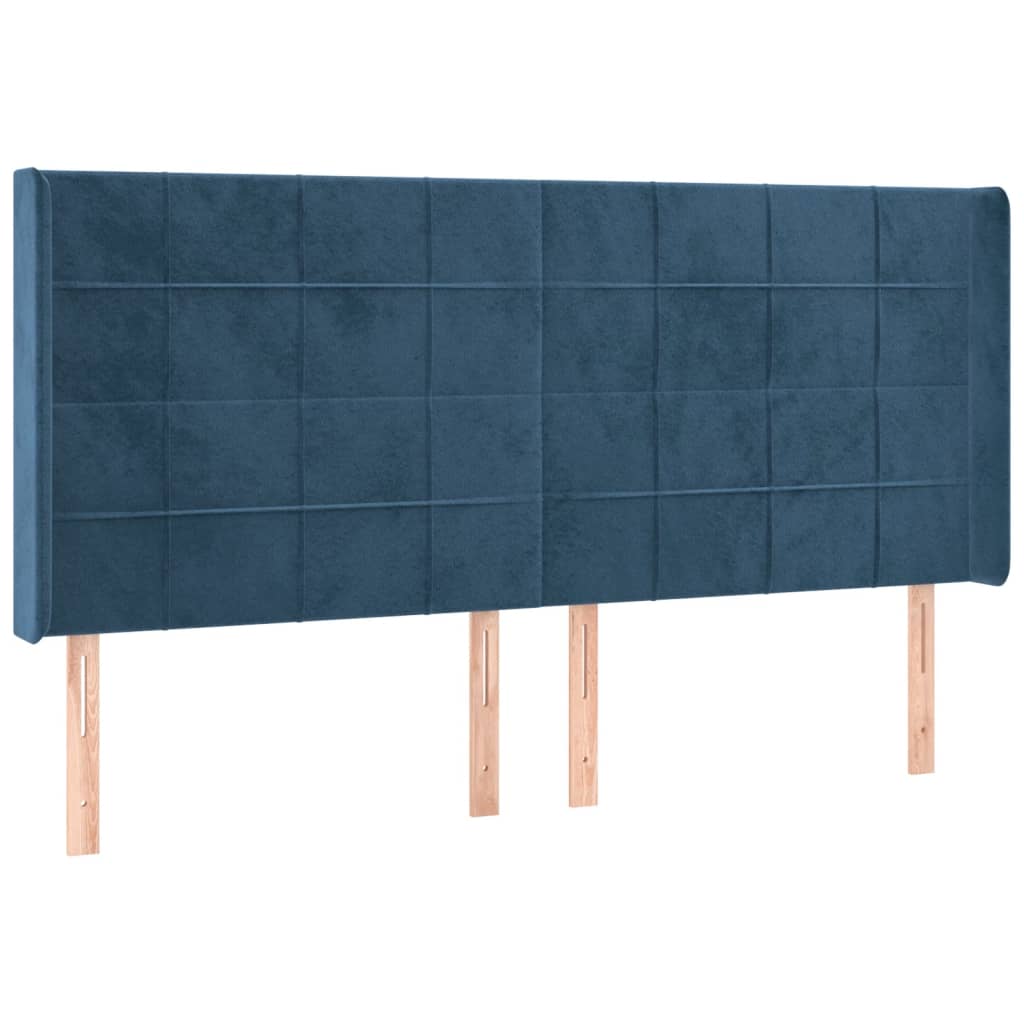 vidaXL Cabeceira cama c/ luzes LED veludo 183x16x118/128cm azul-escuro