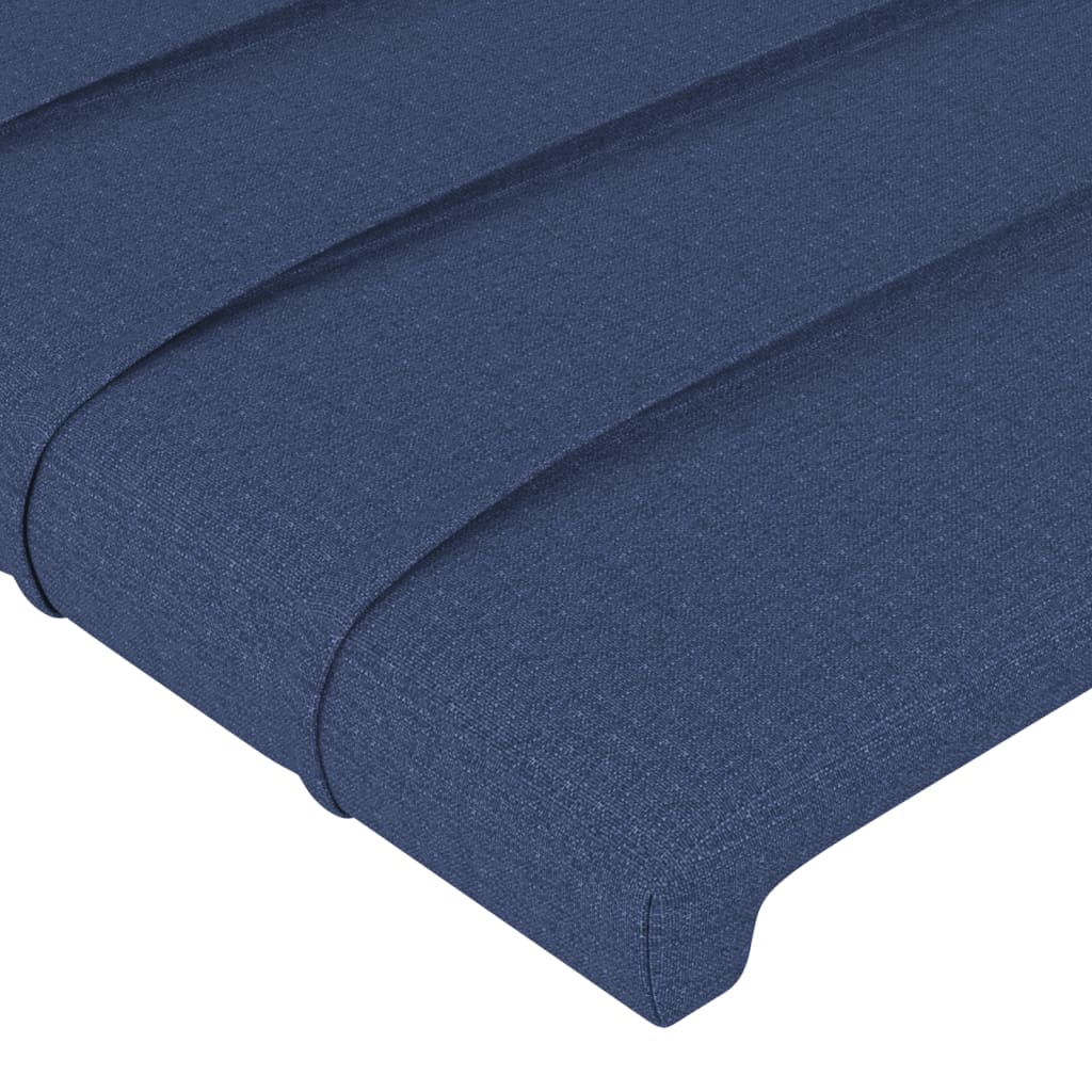 vidaXL Cabeceira de cama c/ luzes LED tecido 147x16x118/128 cm azul