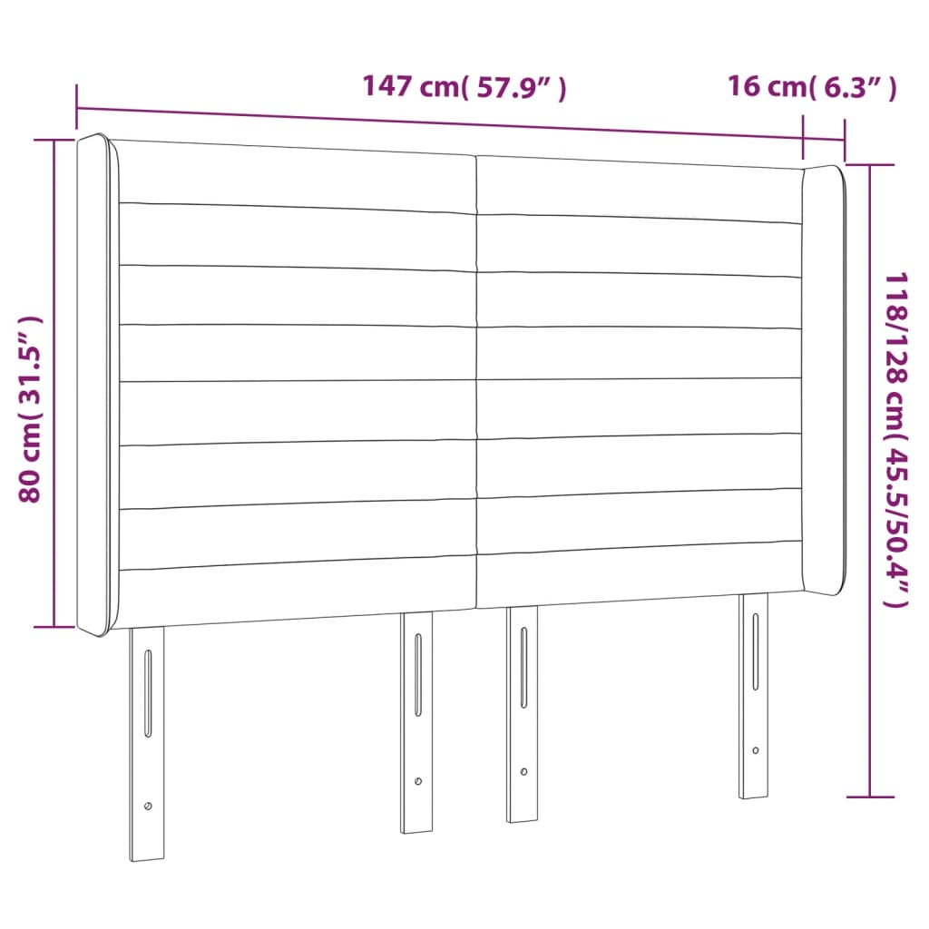 vidaXL Cabeceira de cama c/ luzes LED tecido 147x16x118/128 cm azul