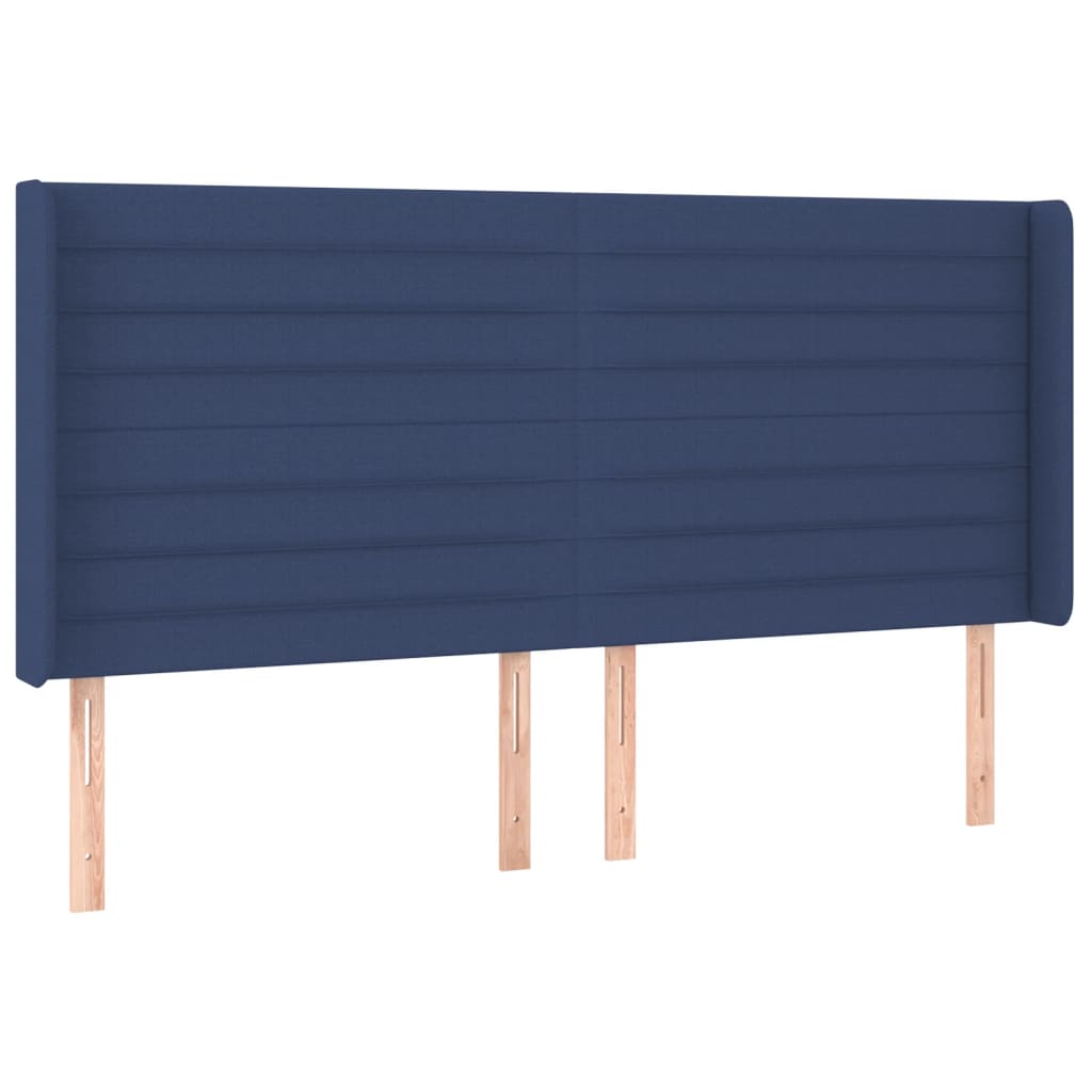 vidaXL Cabeceira de cama c/ luzes LED tecido 163x16x118/128 cm azul