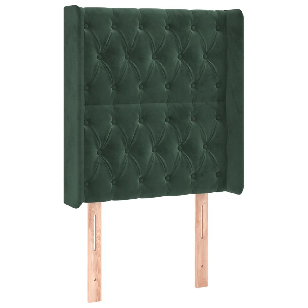 vidaXL Cabeceira cama c/ luzes LED veludo 83x16x118/128cm verde-escuro