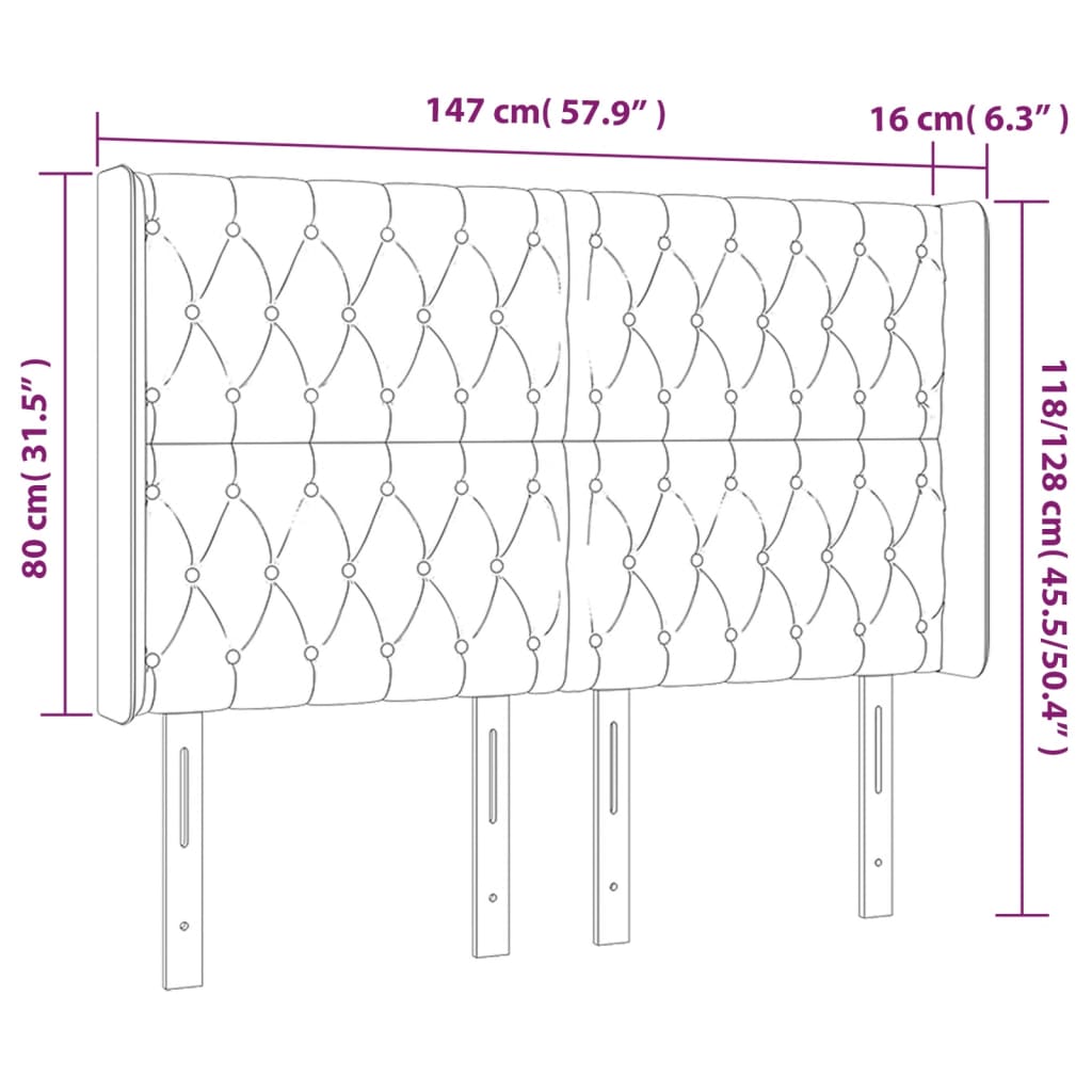 vidaXL Cabeceira de cama c/ luzes LED veludo 147x16x118/128 cm preto