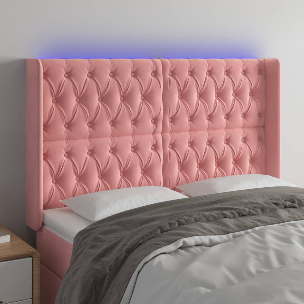 vidaXL Cabeceira de cama c/ luzes LED veludo 163x16x118/128 cm rosa