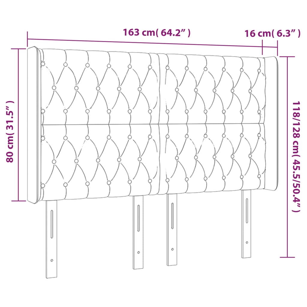 vidaXL Cabeceira de cama c/ luzes LED veludo 163x16x118/128 cm rosa