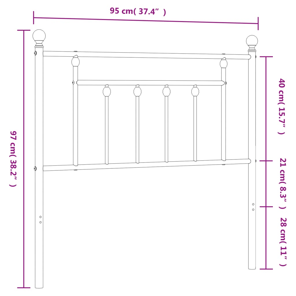 vidaXL Cabeceira de cama 90 cm metal preto