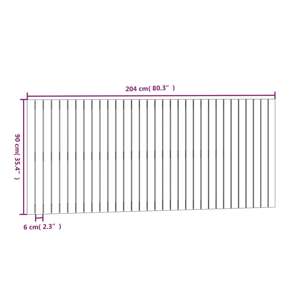 vidaXL Cabeceira de parede 204x3x90 cm madeira de pinho maciça cinza