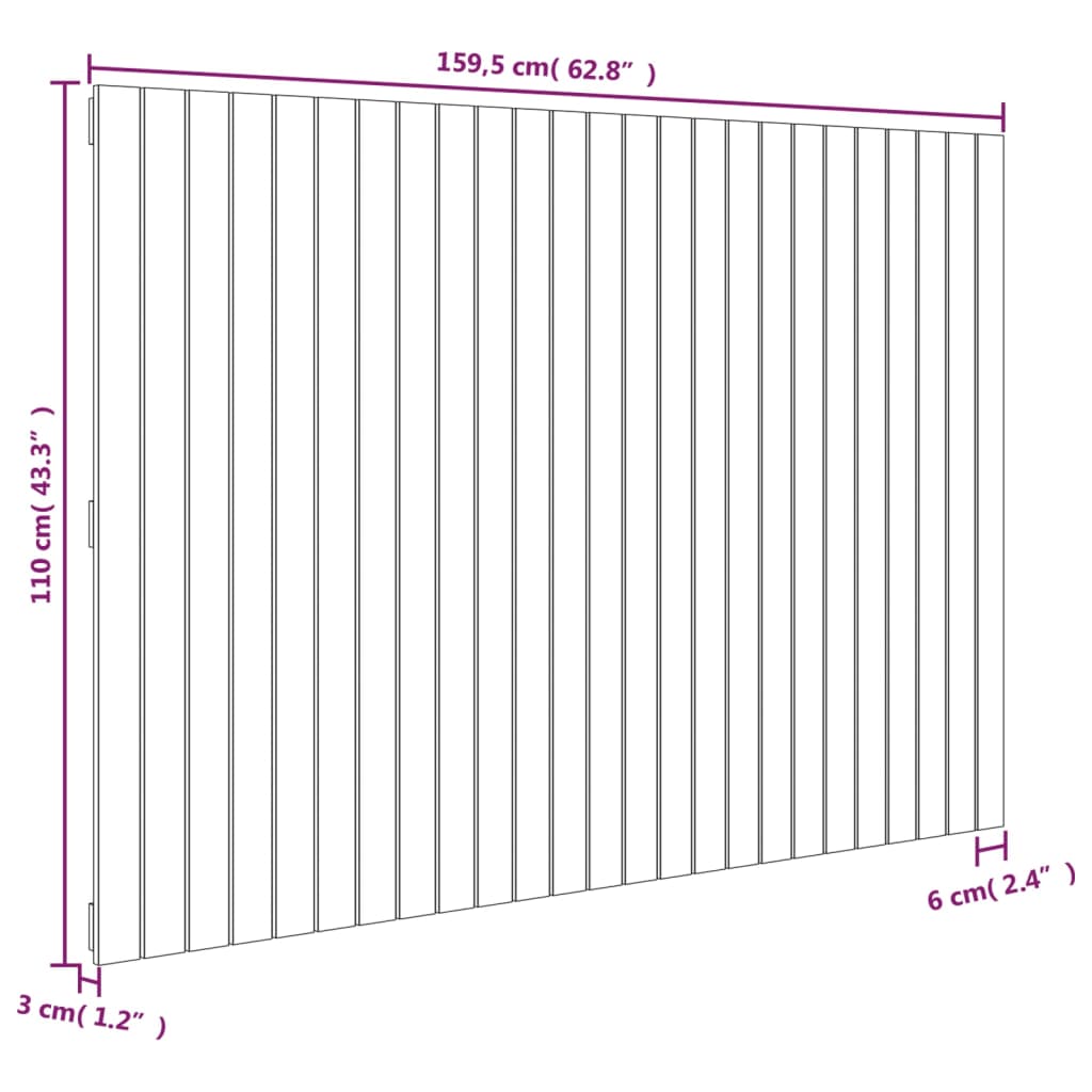 vidaXL Cabeceira de parede 159,5x3x110 cm pinho maciço castanho-mel