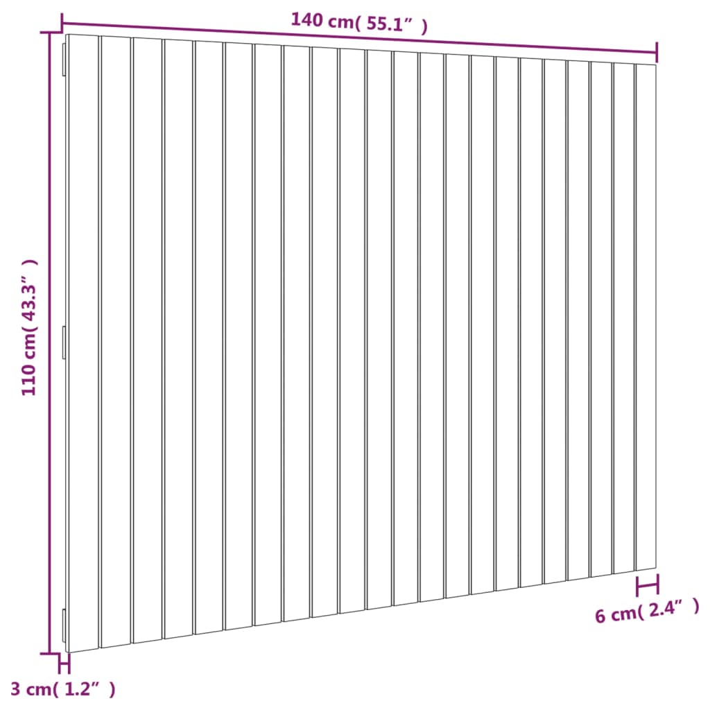 vidaXL Cabeceira de parede 140x3x110 cm madeira de pinho maciça cinza