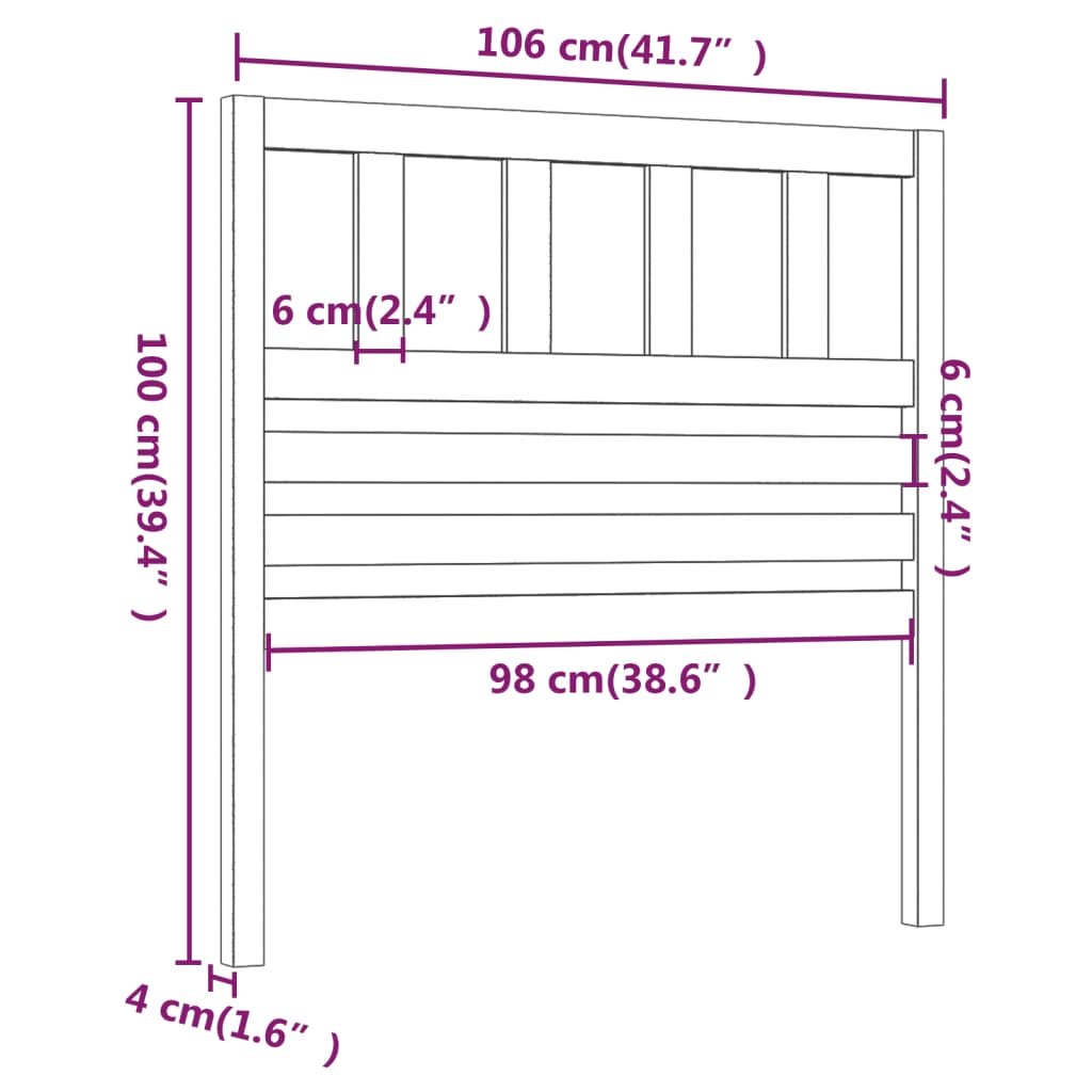 vidaXL Cabeceira de cama 106x4x100 cm pinho maciço castanho mel