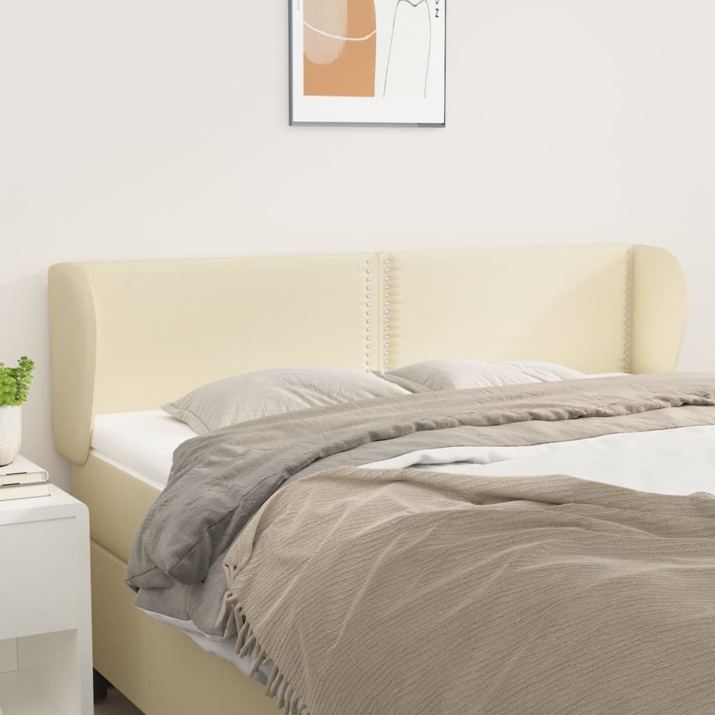 vidaXL Cabeceira de cama c/ abas couro artificial 147x23x78/88cm creme