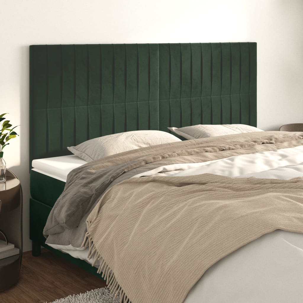 vidaXL Cabeceira de cama 4 pcs veludo 100x5x78/88 cm verde-escuro