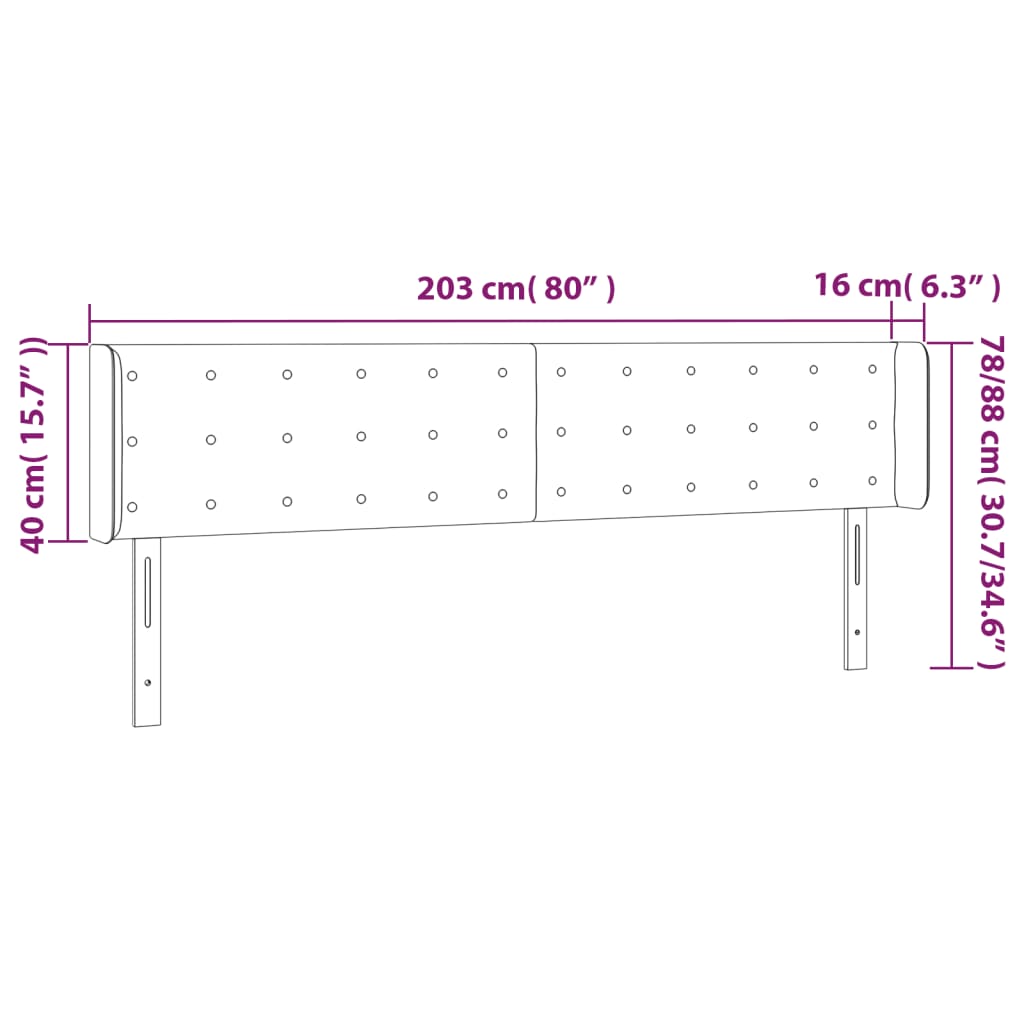 vidaXL Cabeceira cama c/ luzes LED veludo 203x16x78/88 cm cinza-claro