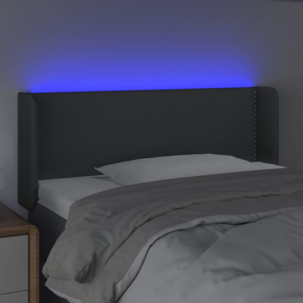 vidaXL Cabeceira cama c/ luzes LED tecido 103x16x78/88cm cinza-escuro