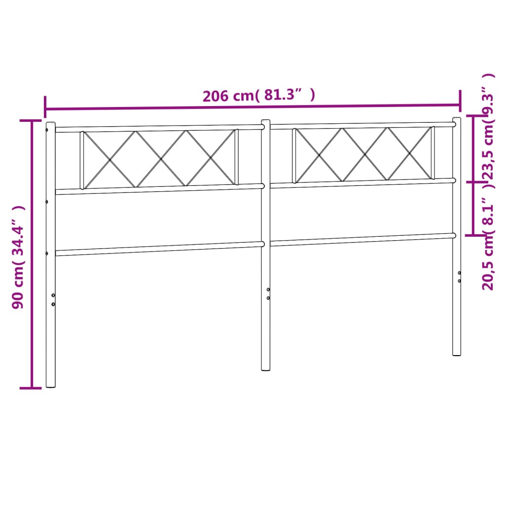 vidaXL Cabeceira de cama 200 cm metal preto