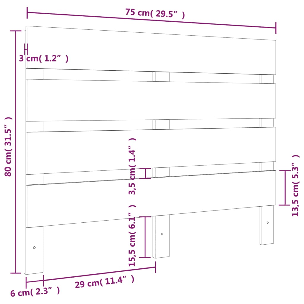 vidaXL Cabeceira de cama 75x3x80 cm pinho maciço castanho mel