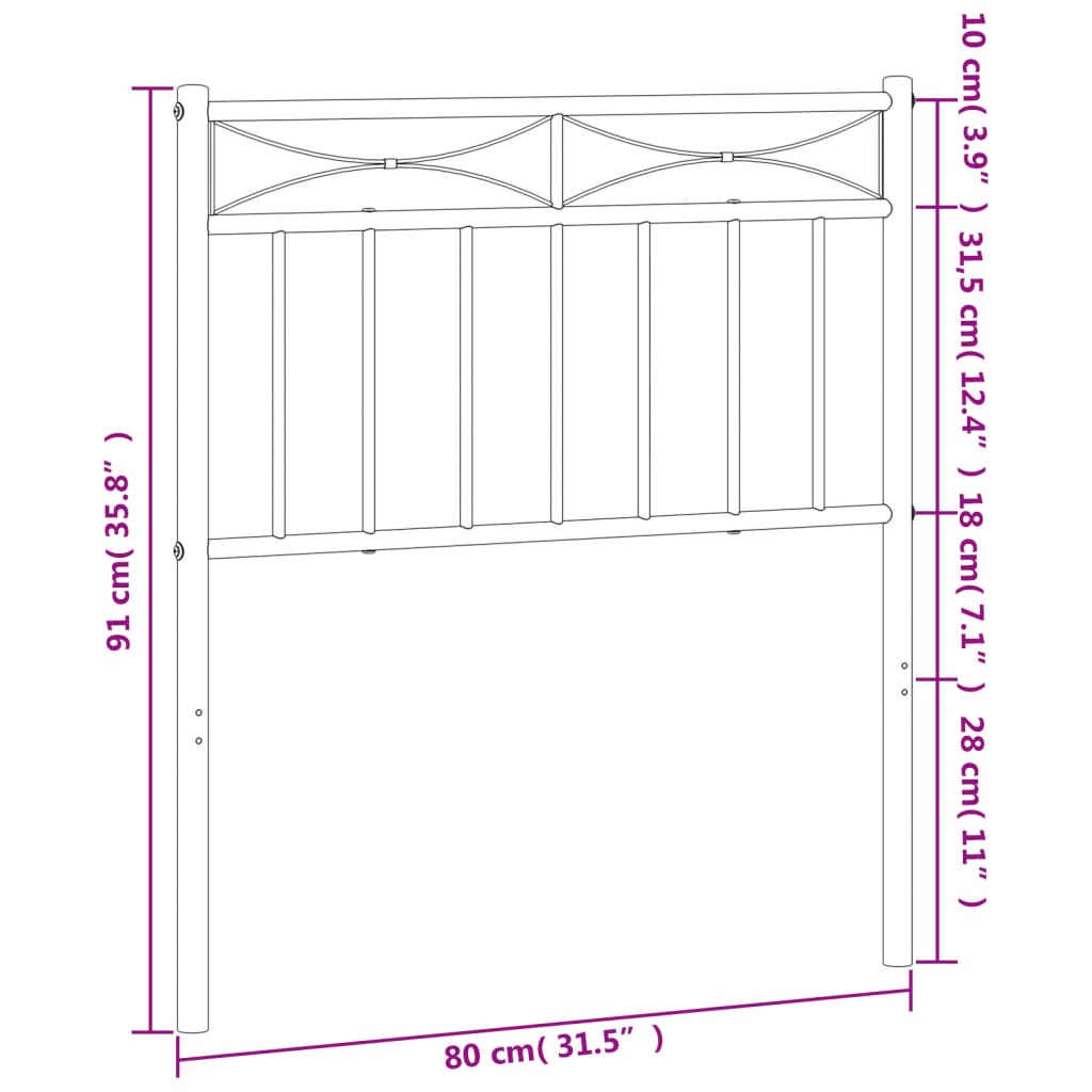 vidaXL Cabeceira de cama 75 cm metal branco