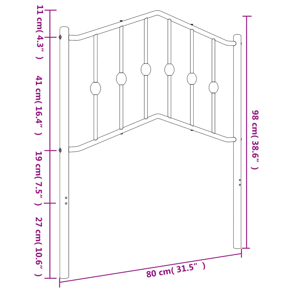 vidaXL Cabeceira de cama 75 cm metal preto