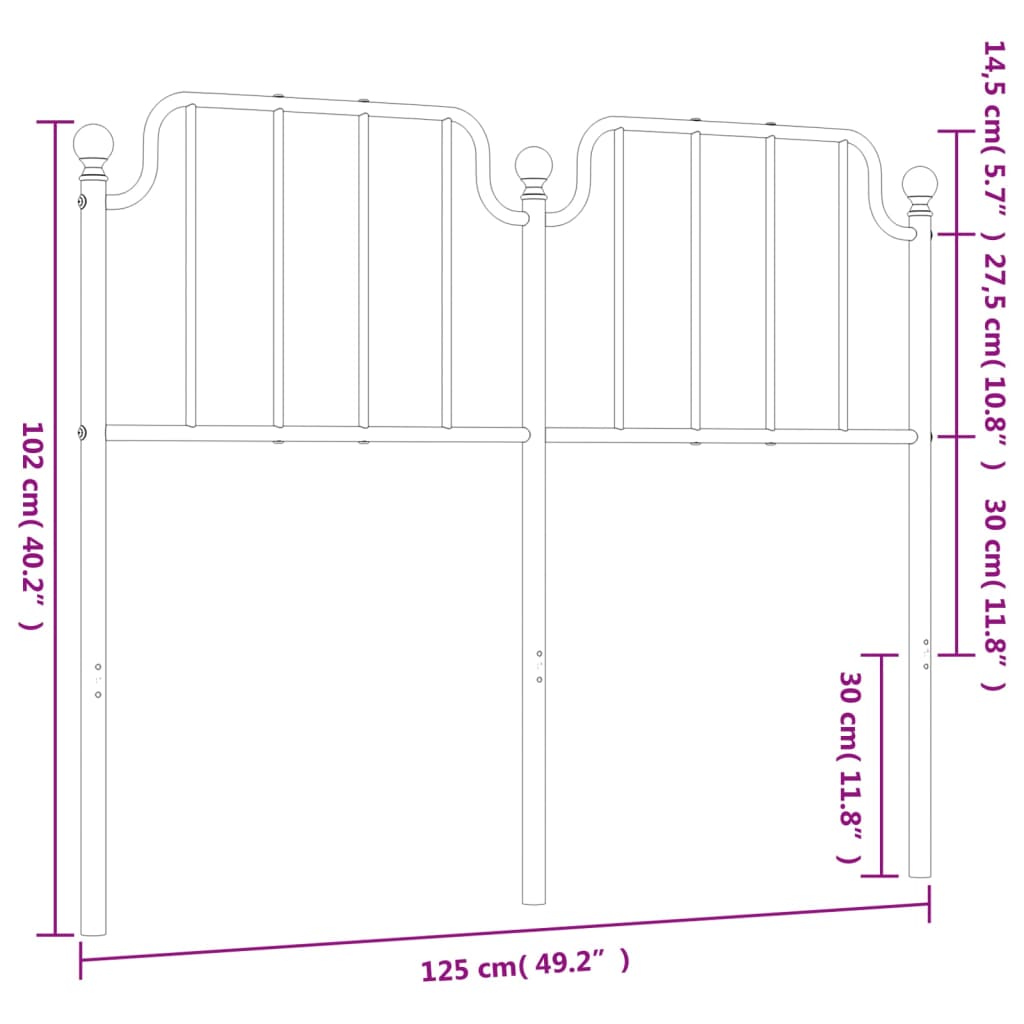 vidaXL Cabeceira de cama 120 cm metal branco