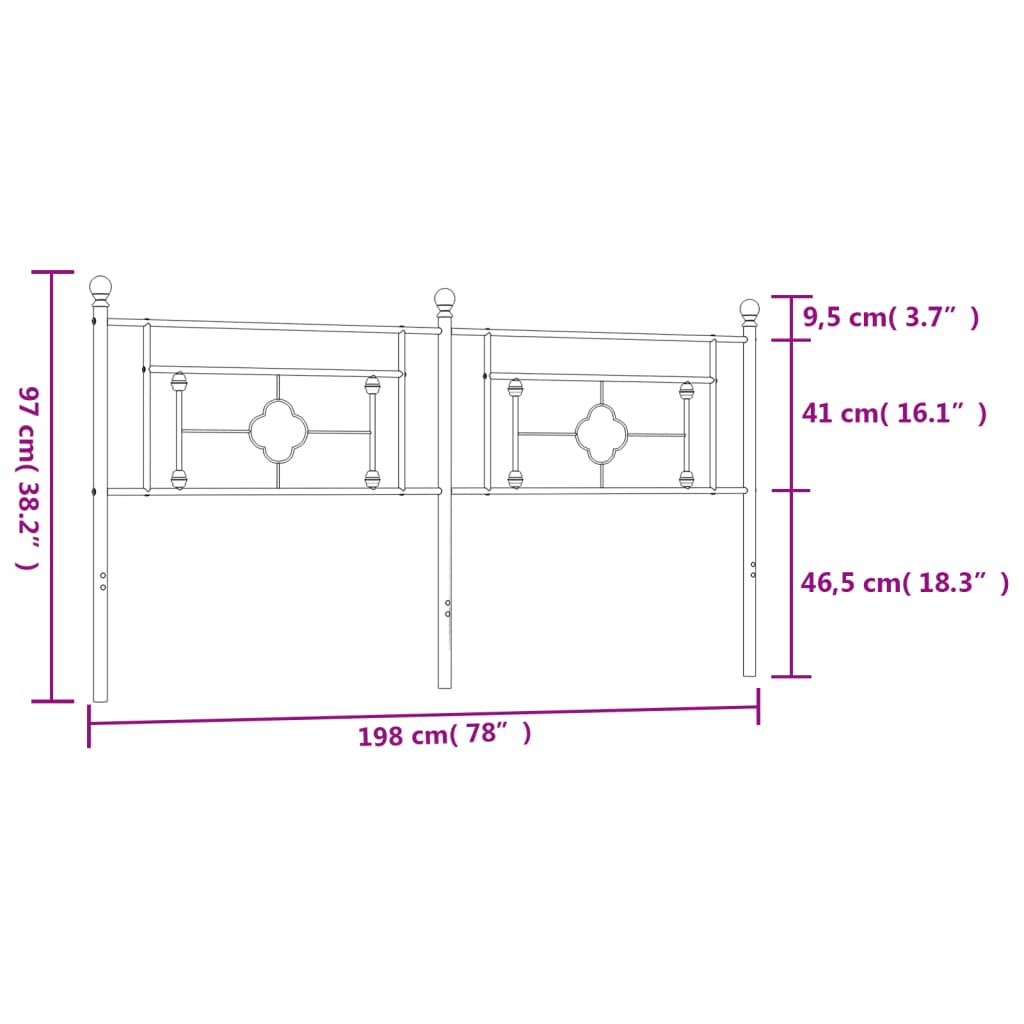 vidaXL Cabeceira de cama 193 cm metal preto