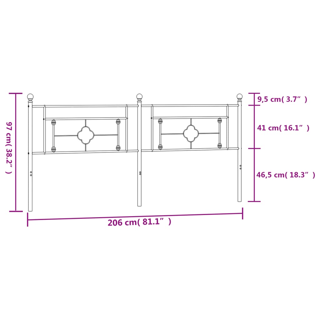 vidaXL Cabeceira de cama 200 cm metal branco