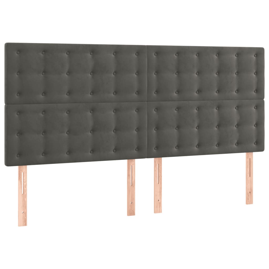 vidaXL Cabeceira de cama c/ LED veludo 200x5x118/128 cm cinza-escuro