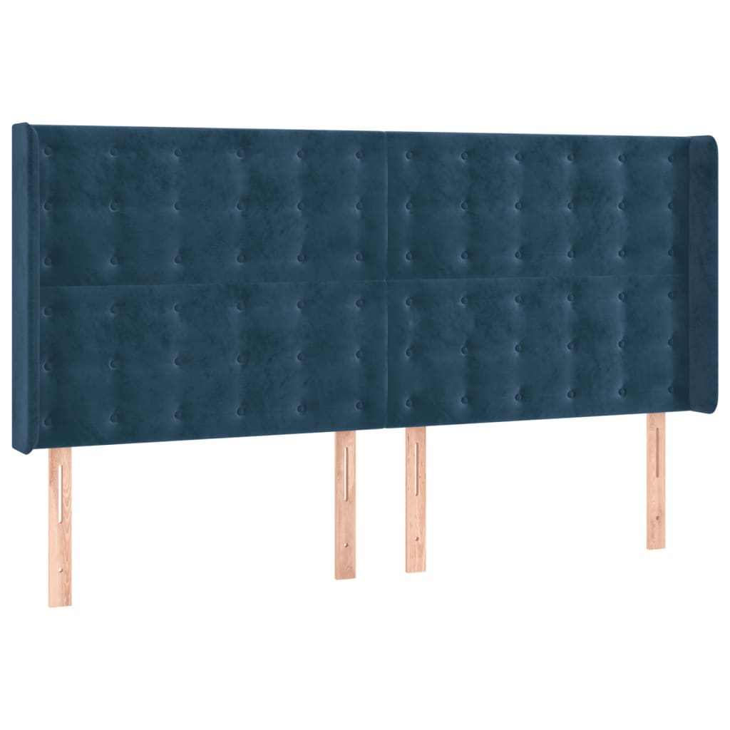 vidaXL Cabeceira cama c/ luzes LED veludo 183x16x118/128cm azul-escuro