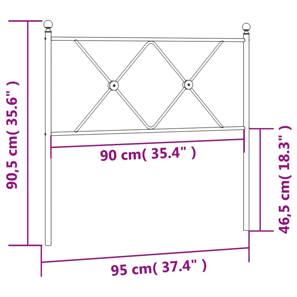 vidaXL Cabeceira de cama 90 cm metal preto